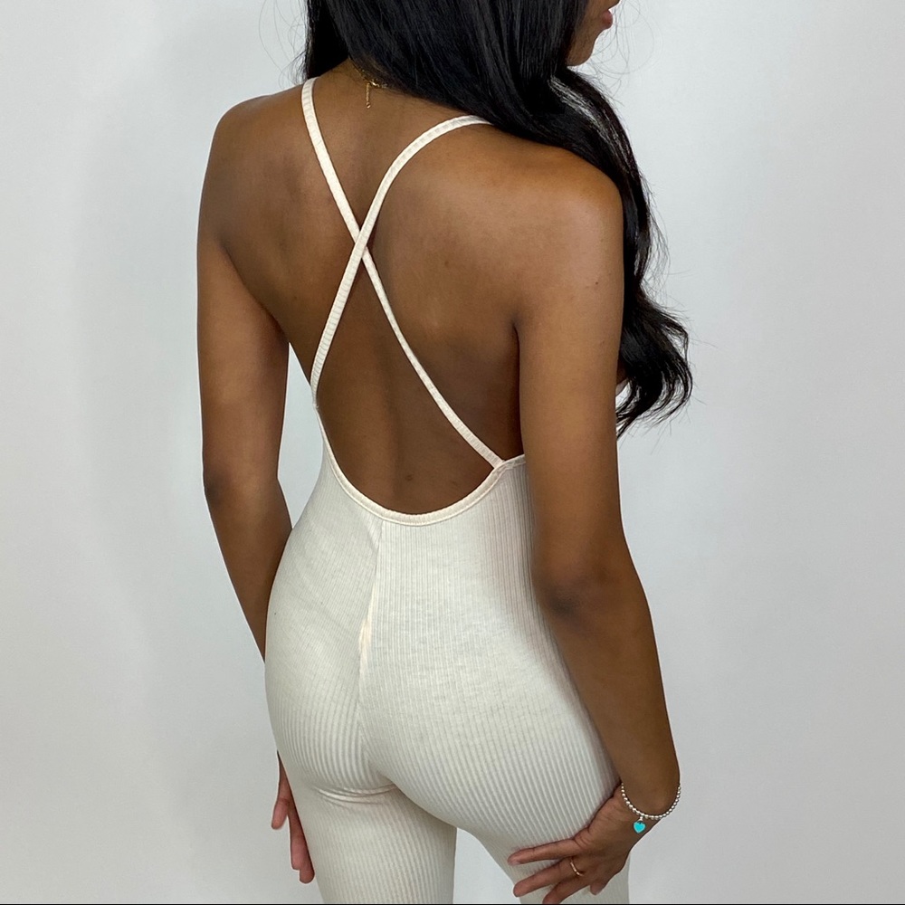 SoChill criss cross back plunge jumpsuit